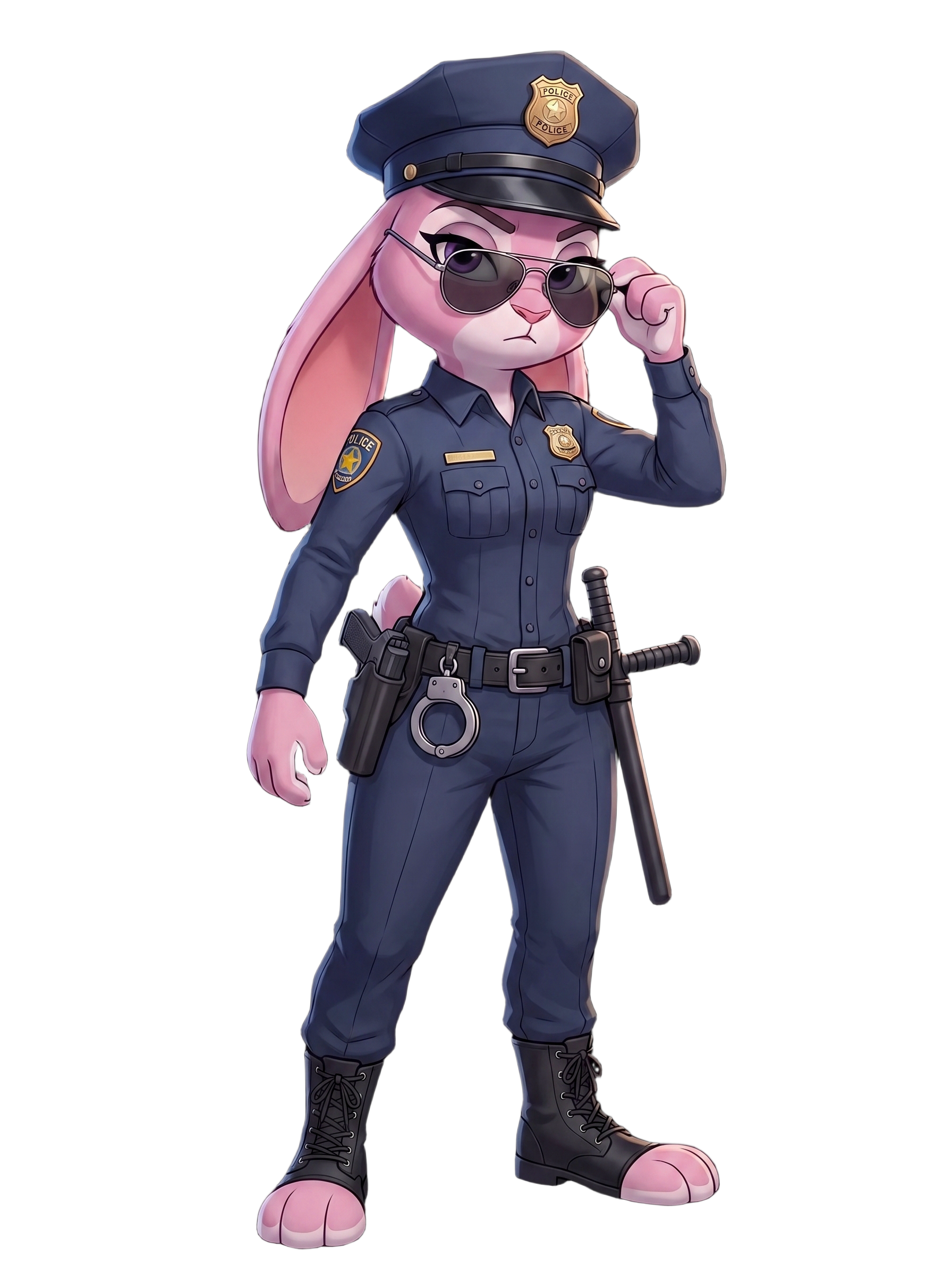 Bonny dressed as a police officer, protecting the creators